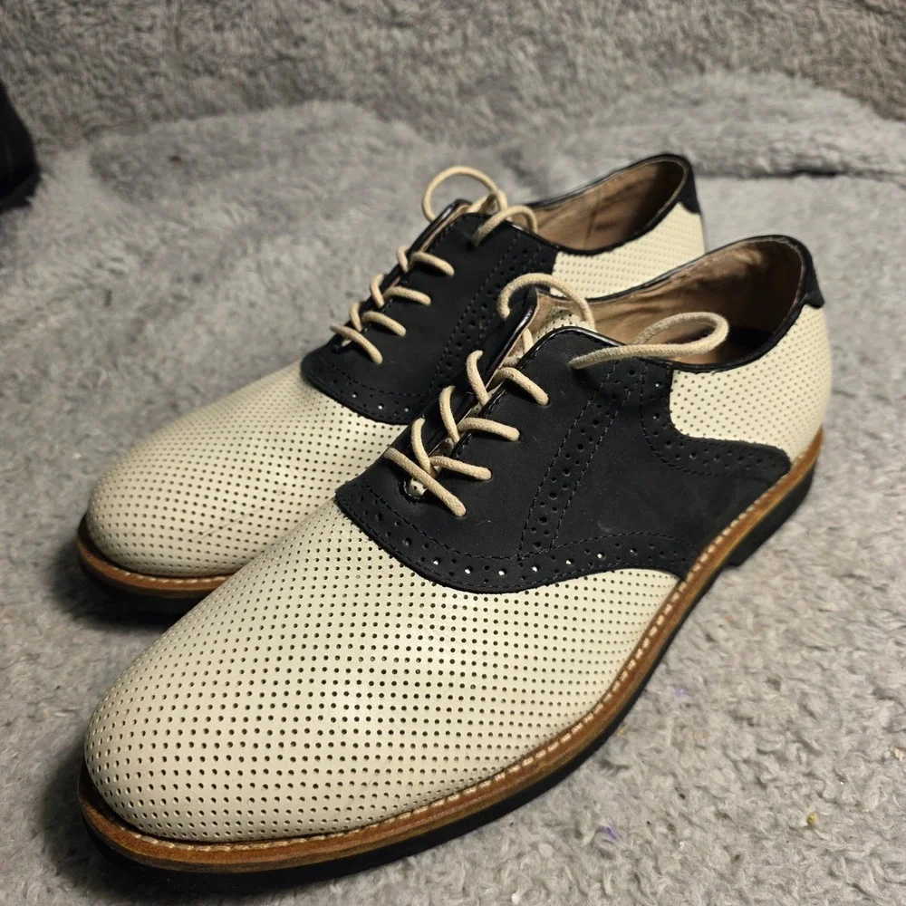 GH Bass Burlington Saddle Shoes Black White Perforated Leather Men 12D Excellent